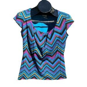 Worthington Purple Blue Teal Cap Sleeve Scoop Neckline Size M